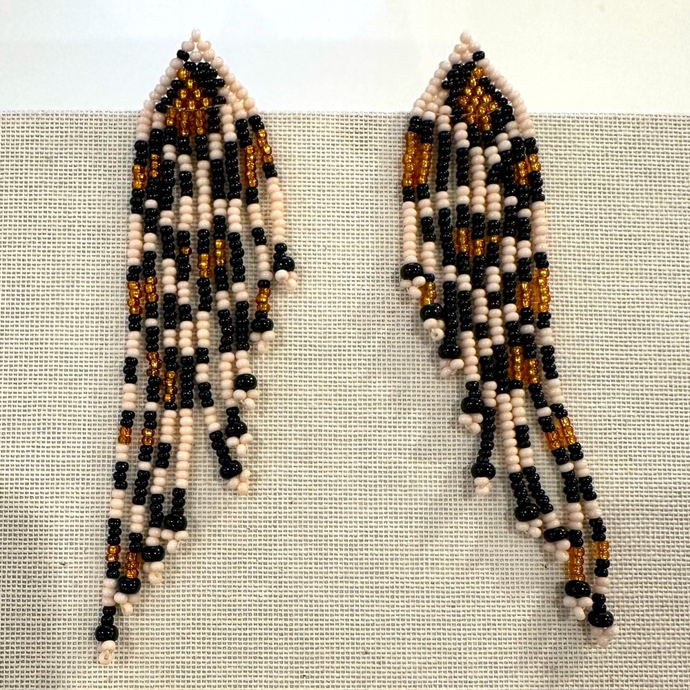 Leopard beaded fringe earrings